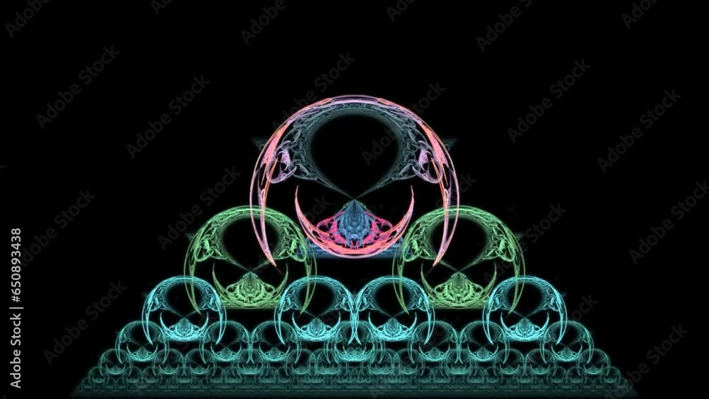 Poster digital art of abstract geometric shapes and lines of different colors on black background