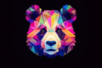 3d panda face, abstract colorful polygon shaped Art