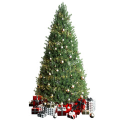 Christmas Tree with ornaments and presents isolated white no background 3d rendering