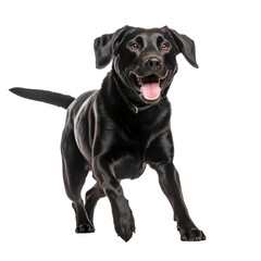 happy playful black labrador dog isolated on transparent background