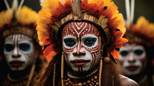 Tari, Papua New Guinea, A Huli Wigman in ceremonial costume and make-up.