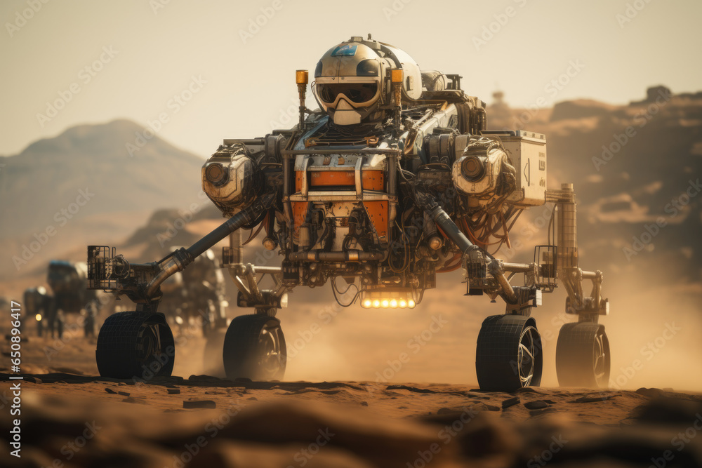 Poster a spacecraft's landing gear deploying before touchdown on mars. generative ai.