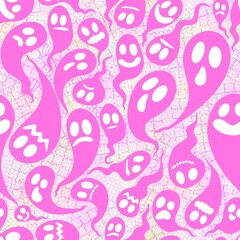 Fototapeta premium Halloween ghost seamless cartoon pattern for wrapping paper and fabrics and linens and kids clothes print