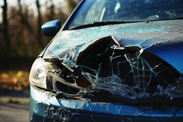 A damaged car in a car crash.