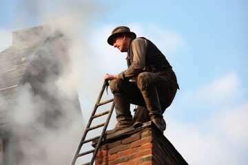 A chimney sweep at work.