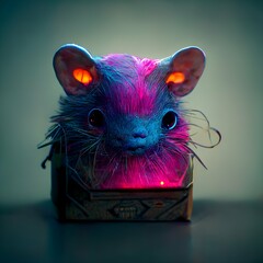 rat head in a box hyperrealistic photo render image neon glow 8k houdini render ai coherent 