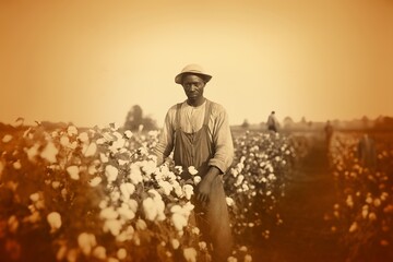 African American laborer working in the cotton crop