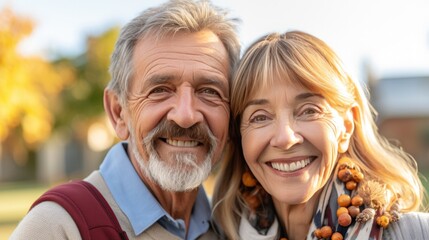 Elderly couple enjoying moments outdoors.