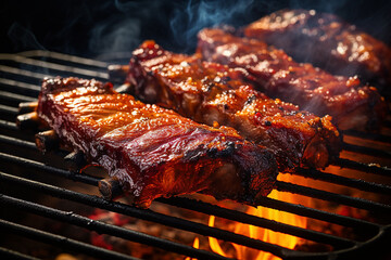 Meat on the grill, barbecue.