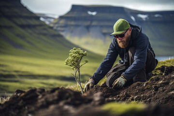 Volunteer planting a tree.