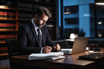 A lawyer at work at his desk in the office.