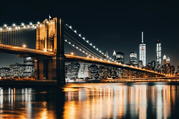 Fototapeta na wymiar A low angle nightshot of a bridge with a skyline in the background.
