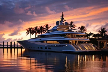 Fototapeten A luxury yacht in the harbor at dusk. © Michael