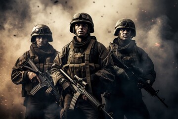 movie poster with three veteran special forces soldiers - obrazy, fototapety, plakaty