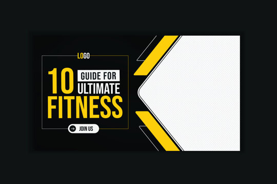 Gym and fitness You-Tube video thumbnail or web banner template.