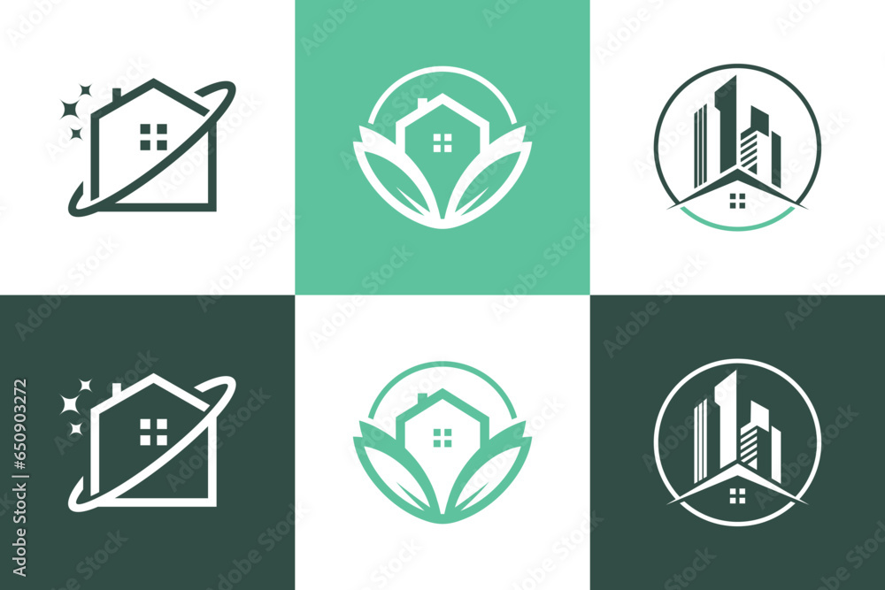 Poster Set of building logo design element vector icon with creative idea