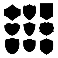 Vector Isolated Collection Set: Simple Black Shields in Different Shapes, Blank Badges Classic Vintage Design Elements
