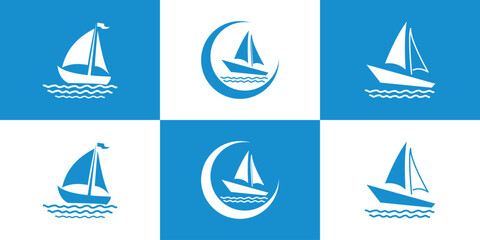 Set of boat logo collection with creative style Premium Vector