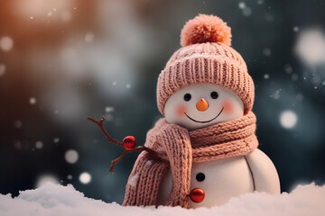 Snowman Figurine With A Knitted Scarf Macro Photography