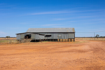 A shearing wool shed on a farm in outback country in Australia.
