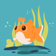 A friendly cartoon goldfish and gold fish character. Vector illustration