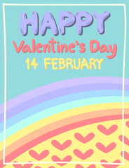 valentine rainbow and hearts greeting card with text space background for brochure banner and publication.