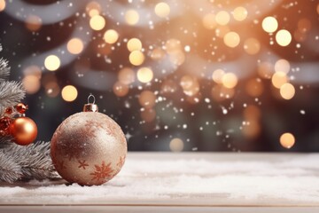 Fototapeta premium Close-up of a Christmas tree decoration with shiny lights in blurred. Beautiful Christmas festive background.