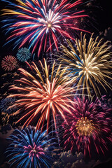 Beautiful multicolored fireworks, sparks, explosions.