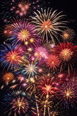 Fototapeta premium Beautiful multicolored fireworks, sparks, explosions.