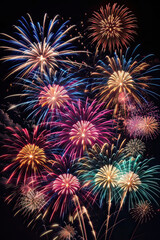 Obraz premium Beautiful multicolored fireworks, sparks, explosions.