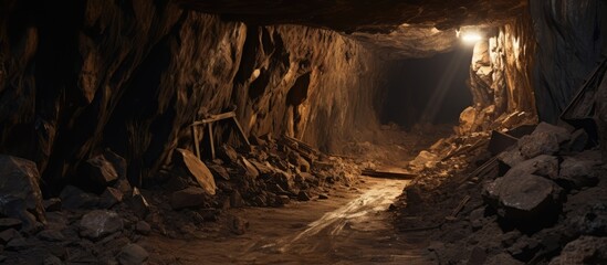 Deserted limestone mine tunnel - obrazy, fototapety, plakaty