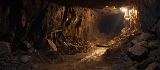 Zelfklevend Fotobehang Deserted limestone mine tunnel © AkuAku