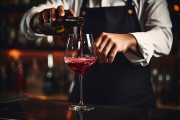 waiter pouring red wine into a glass - Powered by Adobe