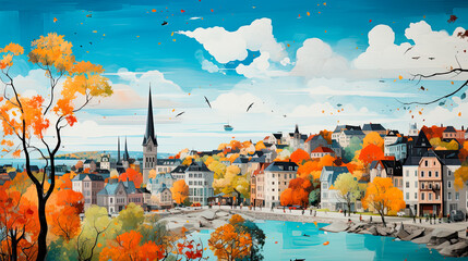Expressionistic painting of Oslo, Norway - obrazy, fototapety, plakaty