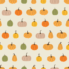 Seamless vector pattern with cute pumpkins. Perfect for Thanksgiving, Halloween wrapping paper	