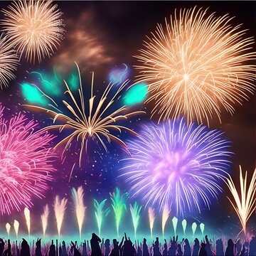 Feuerwerk, Silvester, Party, Feuerwerk an Silvester mit vielen buten Raketen