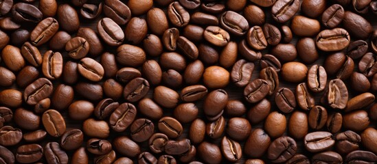 Obraz premium Overhead view of coffee beans being roasted