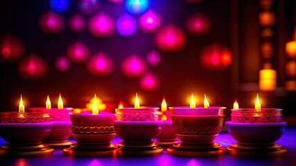 Deep Fuchsia Background with Diwali Lamps
