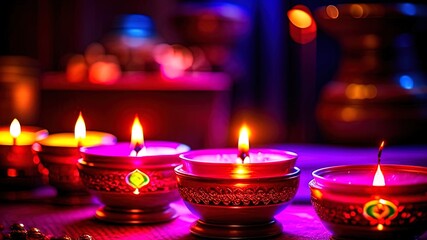 Vibrant Fuchsia background with Diwali Lamps