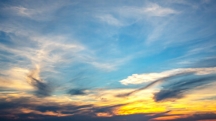 Colorful clouds in the sky at sunset.