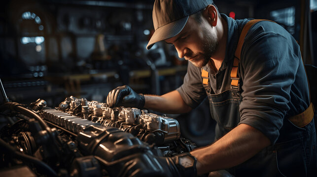 Fine-Tuning Power: Mechanic Conducting Engine Maintenance