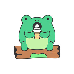 Cute cartoon frog with ice cream. Vector illustration in flat style.
