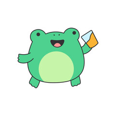 Frog with a glass of juice. Vector illustration in flat style