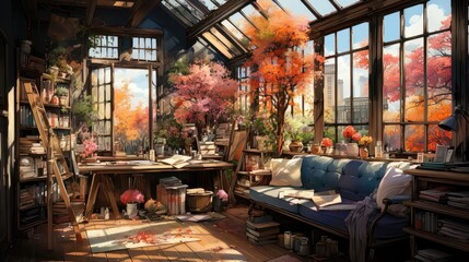 Sunlit Serenity: Impressionist Studio Apartment Watercolor. Generative AI 8
