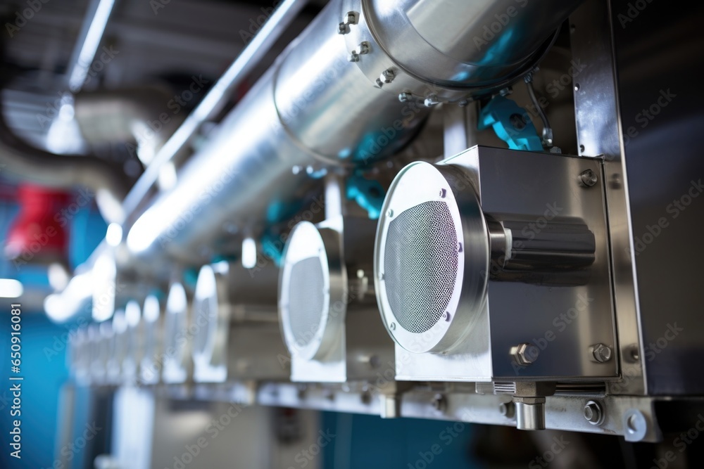 Poster closeup shot of a tingedge odor control system, highlighting a of advanced filters that eliminate un