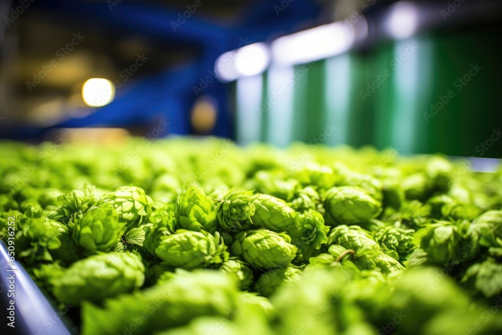 Aufkleber an upclose shot of a row of vibrant and aromatic hops neatly displayed in containers, showcasing the