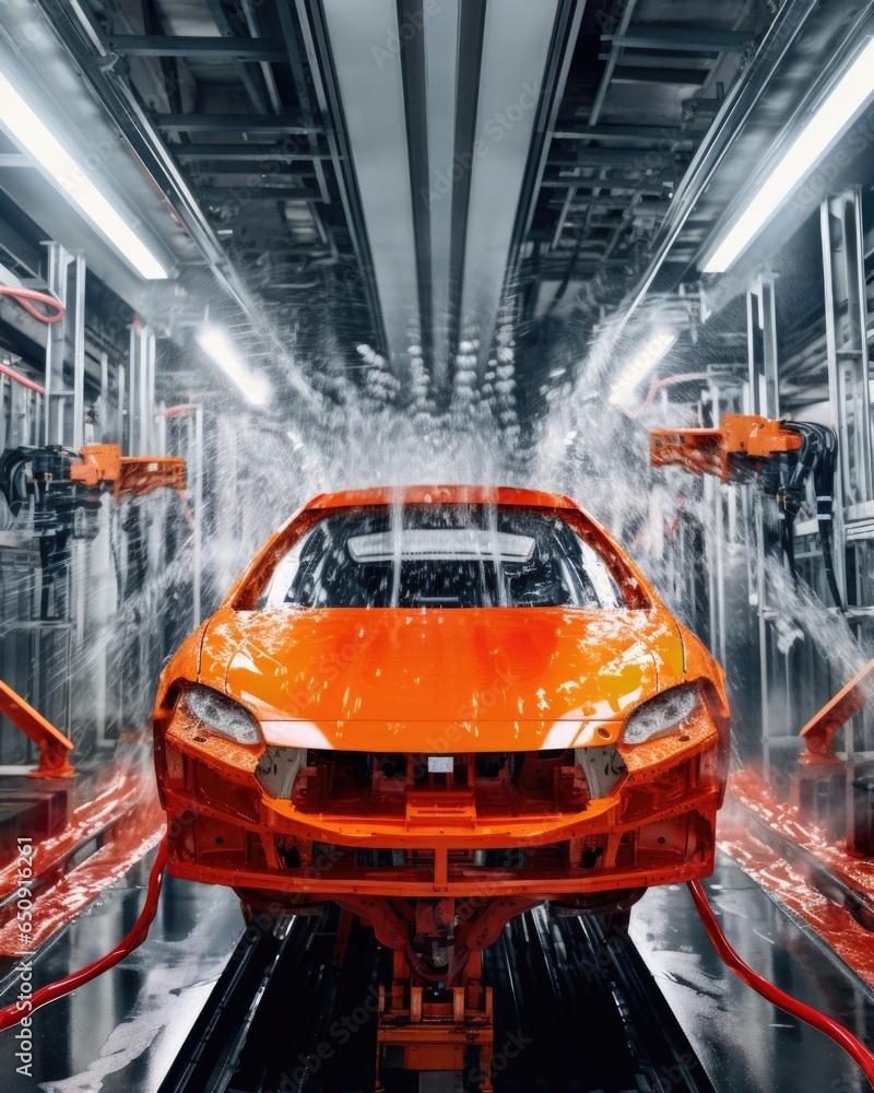 Aufkleber a finely detailed image captures the precision and complexity of an automated paint booth. vibrant s