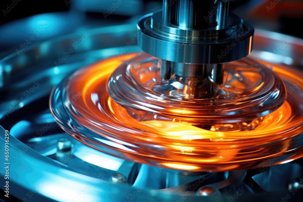 Poster macro scene of a centrifuge in motion, extracting solids from liquid chemicals. the centrifuge spins