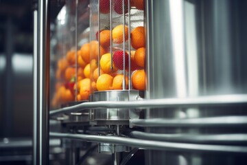 Closeup shot of a massive filtration system effectively separating impurities and residue from freshly pressed fruit juice, ensuring a clear and pure final product.