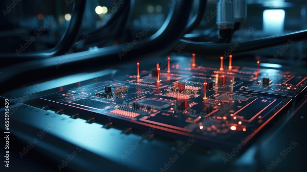 Aufkleber a detailed shot of an electrical test station, where each individual chip undergoes rigorous testing